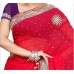 Superb Red Colored Stone Worked Chiffon Saree